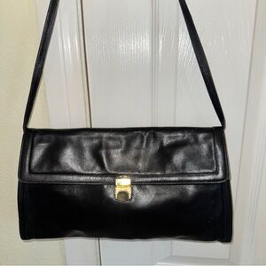 Zenith Italy Black Leather Bag with Gold Accent